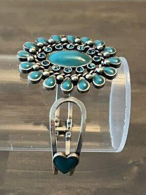 Southwest Turquoise Cluster Bangle Bracelet Rhinestone Spring Clamp Adjustable